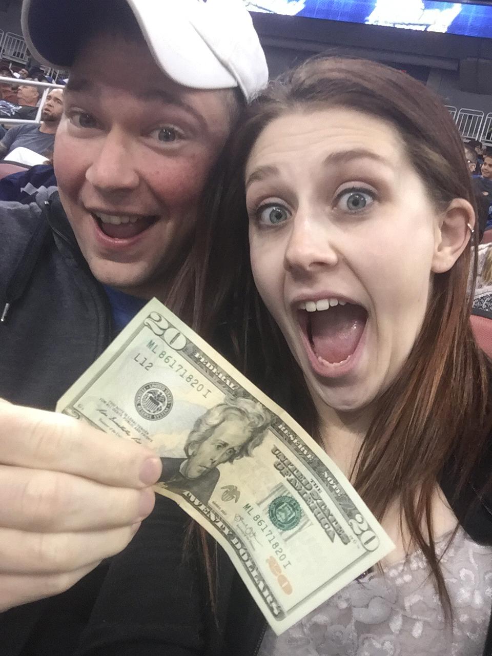 Remember the hockey game? You also CHUCKED a puck closest to the center target and won us $20!