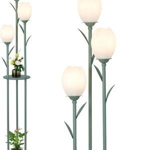 3-Light Flower Floor Lamps for Living Room, Green Floor Lamp with Shelves, Unique Tulip Standing Lamp with 3 LED Blubs, Cute Floral Tall Lamp, Modern Stand Up Light Decor for Bedroom, Kids Room