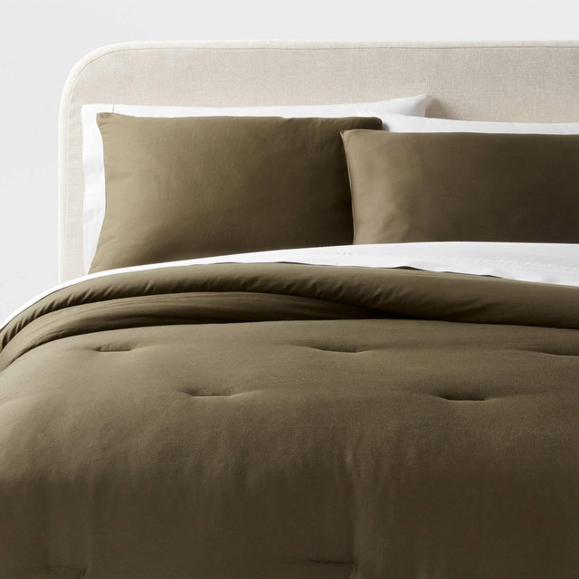 Full/Queen Washed Cotton Sateen Comforter and Sham Set Dark Olive Green - Threshold™