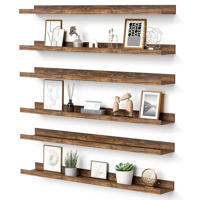 upsimples Floating Shelves for Wall, Wood Mounted Shelf Decor Storage Set of 6, for Bedroom, Living Room, Bathroom, Kitchen, 35.5 inch Long Picture Ledge, Brown