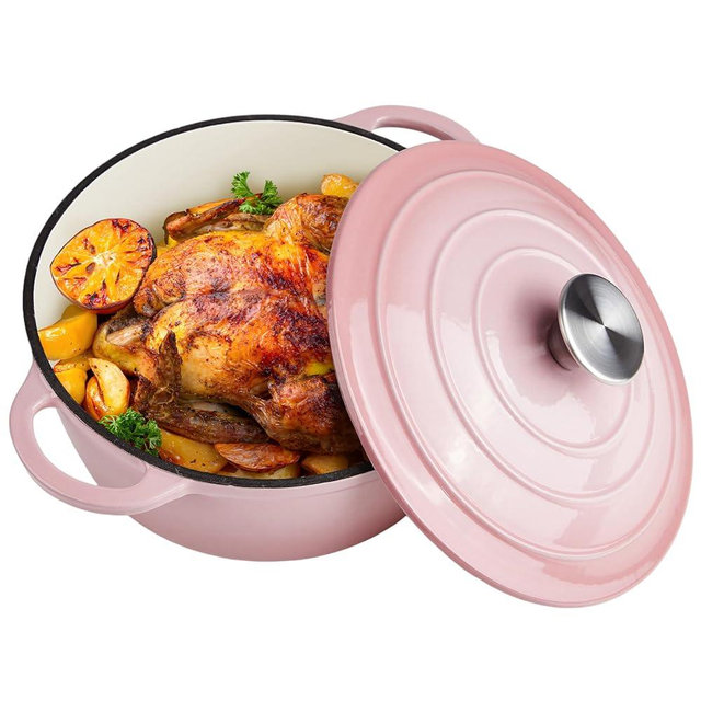 3 Quart Dutch Oven Enameled Cast Iron with Lid - Big Dual Handles - Oven Safe up to 500°F - Classic Round Pot for Versatile Cooking Pink