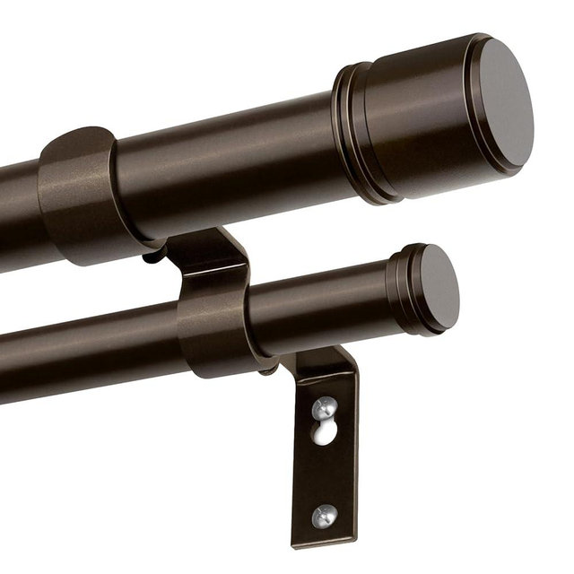 Double Curtain Rod 32 to 86 Inch, HOTOZON 1 Inch Heavy Duty Double Curtain Rods for Windows 20 to 82 Inches(1.7-6.8 ft), Telescoping Drapery Rod with Simple End Finials, Bronze