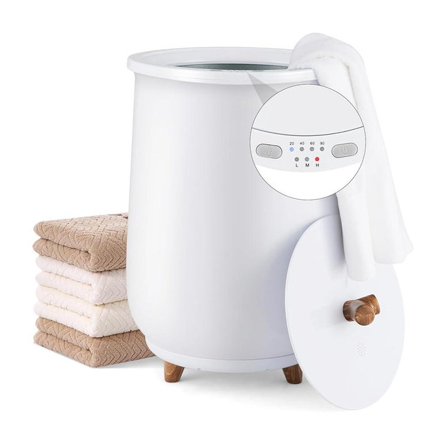 Tangkula Towel Warmer Bucket, 23L Large Luxury Bucket-Style Towel Warmer w/Fragrant Disc Holder, ETL Certified Bath Heater w/3-Level Heating, 20/40/60/90 Min Timer & Auto Shut Off (handle, 23L, White)