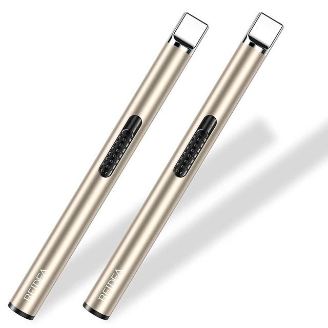 REIDEA Electronic Candle Lighter Arc Windproof Flameless USB Rechargeable Lighter with Safe Button for Home Kitchen (2 Pack Champagne Gold)