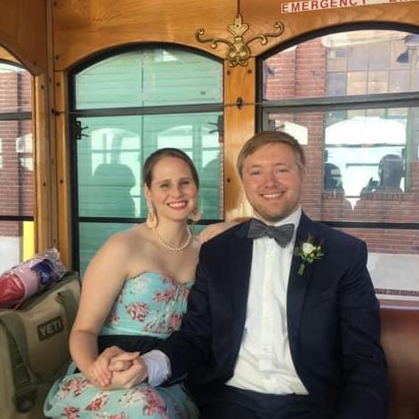 On the trolley at Parker and Taylor's beautiful Kansas City wedding!