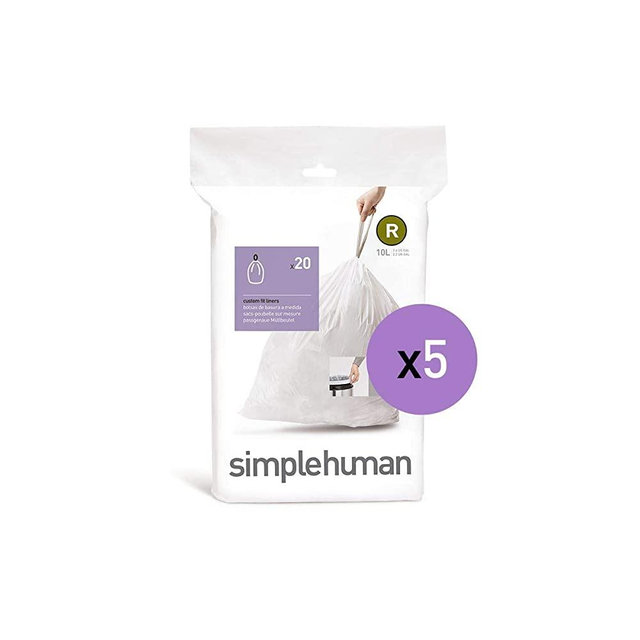 simplehuman Code R Custom Fit Drawstring Trash Bags in Dispenser Packs, 30 Liter / 8 Gallon, White – 100 Liners