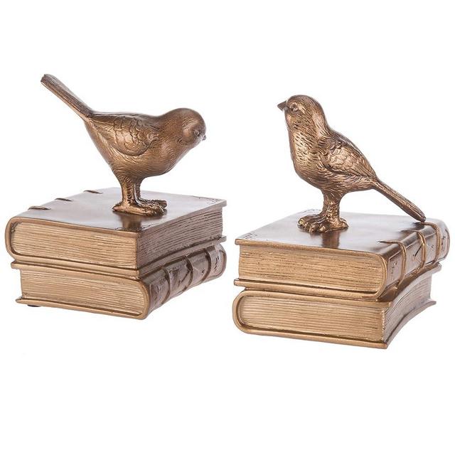 MyGift Vintage Gold Resin Decorative Bookends with Bird and Book Design, 1 Pair