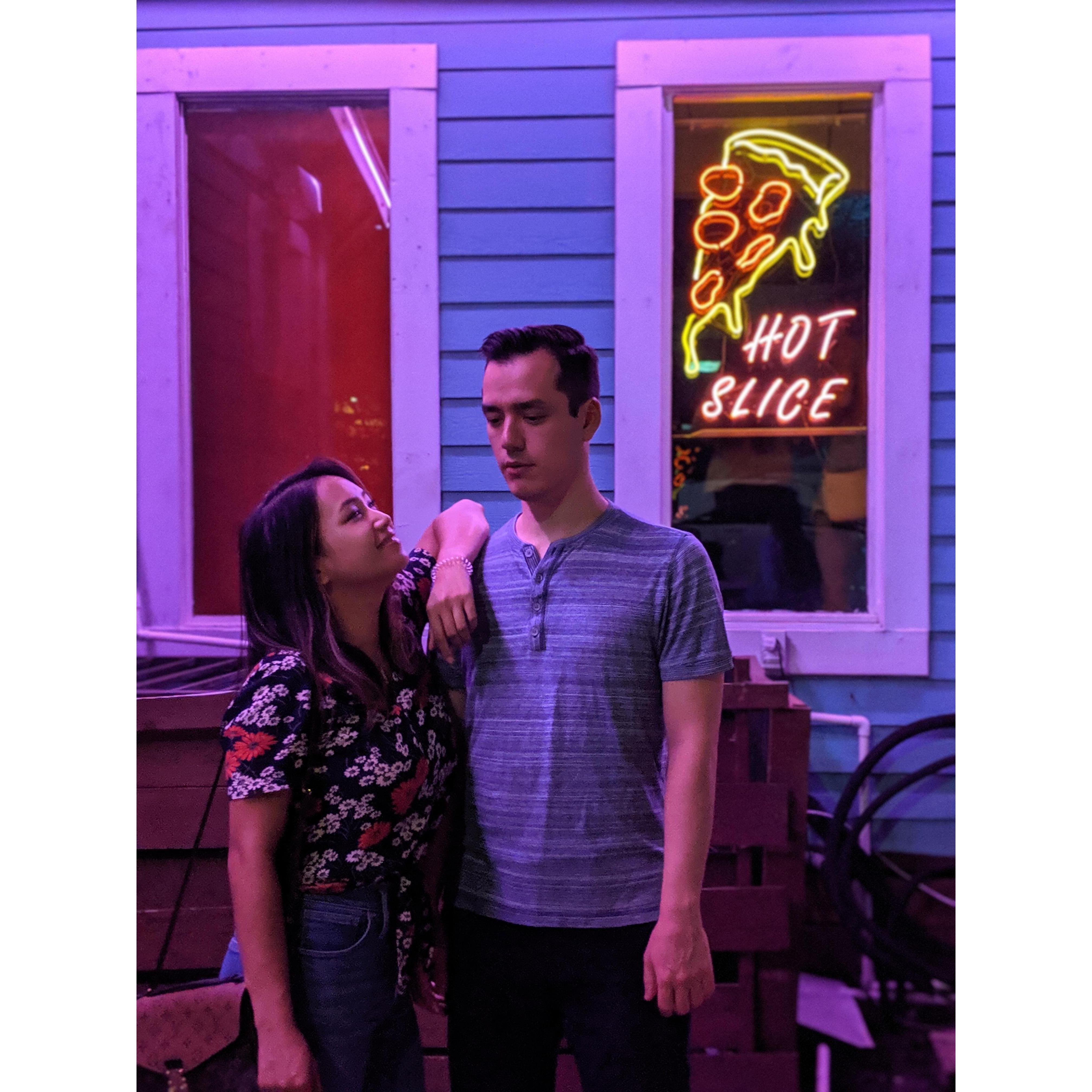 At our favorite pizza place, Love Buzz!