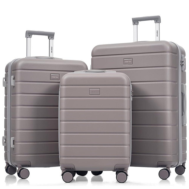 Merax 3 Piece ABS Hardshell Luggage Sets Spinner Wheel Suitcase TSA Lock Suit Case, Light Brown, 20/24/28 Inch