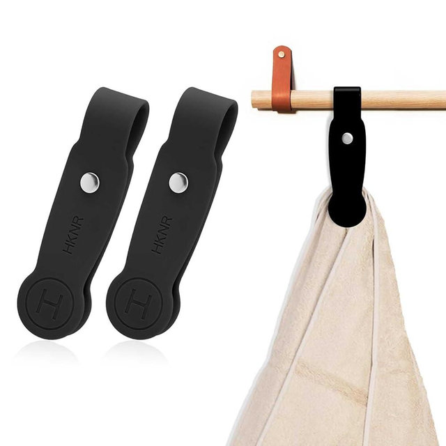 2 Pcs Strong Magnetic Towel Clips for Kitchen, Waterproof Silicone Towel Holder for Oven Handle Fridge, No Drill Multi-Purpose Kitchen Towel Clip, Bathroom, Outdoor Use (Black)