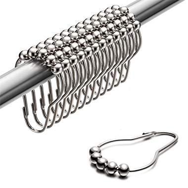 Uigos Shower Curtain Hooks for Bathroom - Stainless Steel, Set of 12, Silver