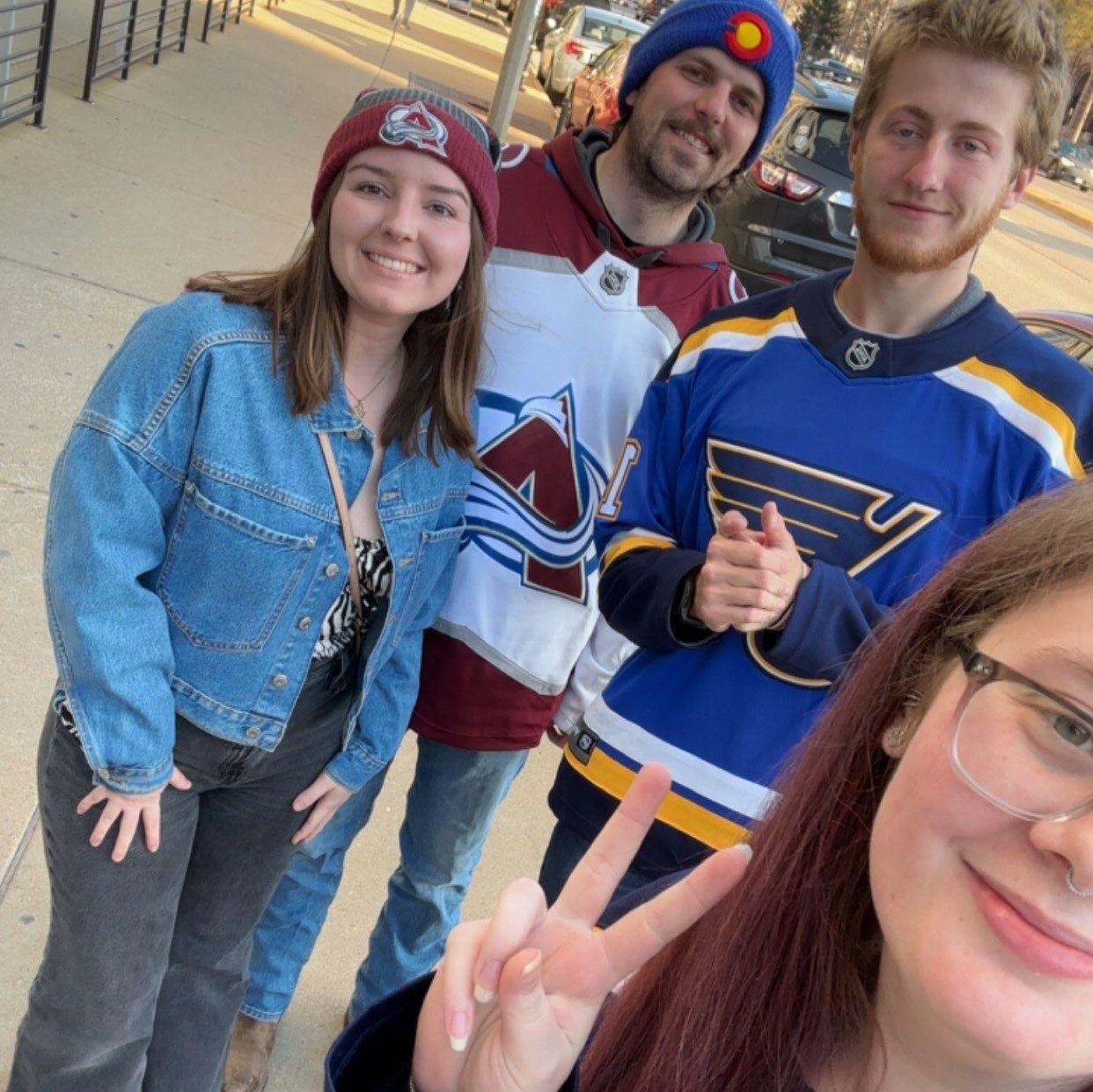 Before the Blues Vs Avalanche game at Enterprise Center with one of our couple best friends, Brooke and Jared. They happen to be Avalanche fans, but we love them anyway.