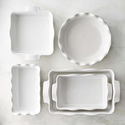Emile Henry French Ceramic Ultimate 5-Piece Ruffled Bakeware Set, White