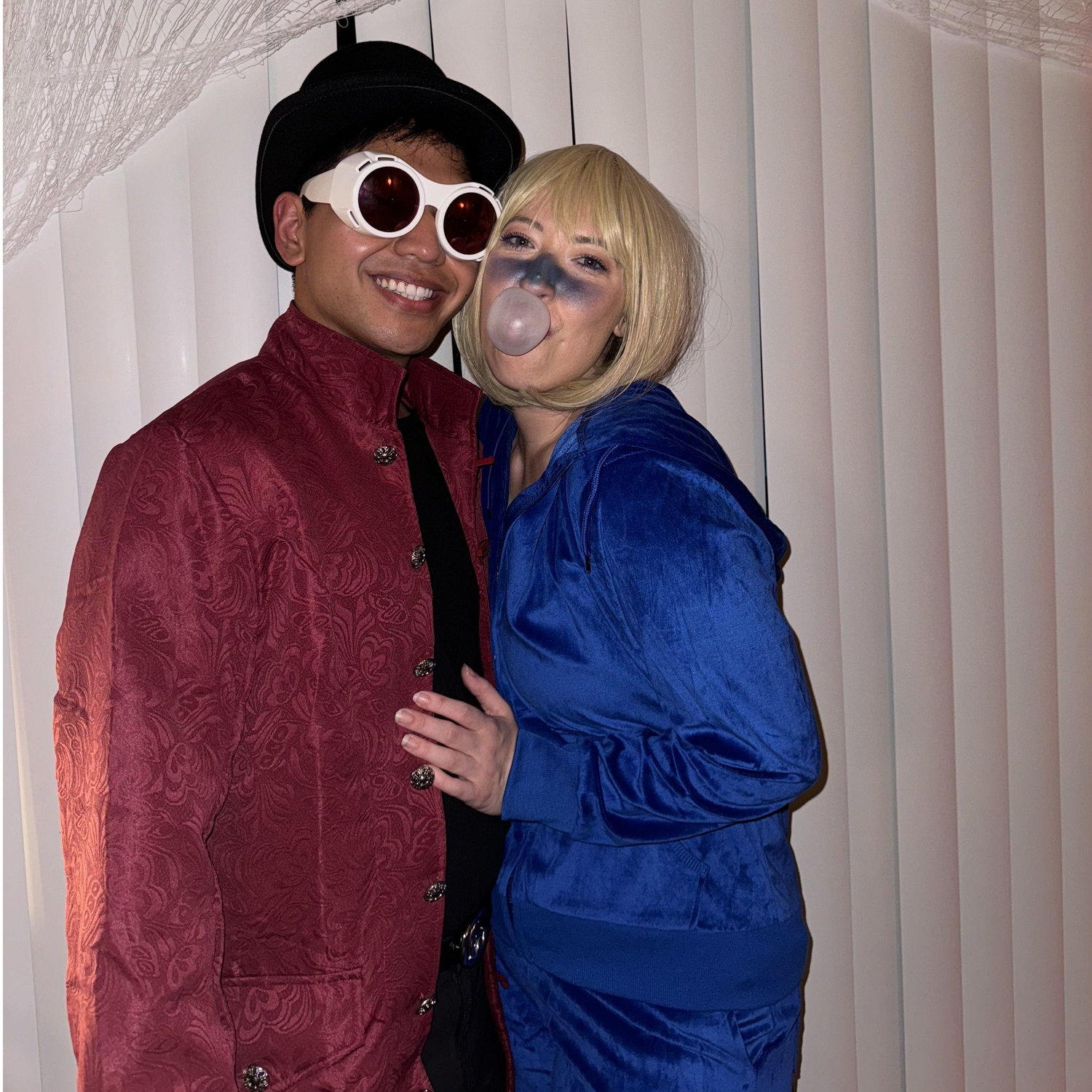 Halloween 10/26/2024
Tristan dressed as Willy Wonka and Hannah went as Violet Beauregarde mid-blueberry phase. Tristan won the bar’s costume contest, upsetting some very committed competitors.