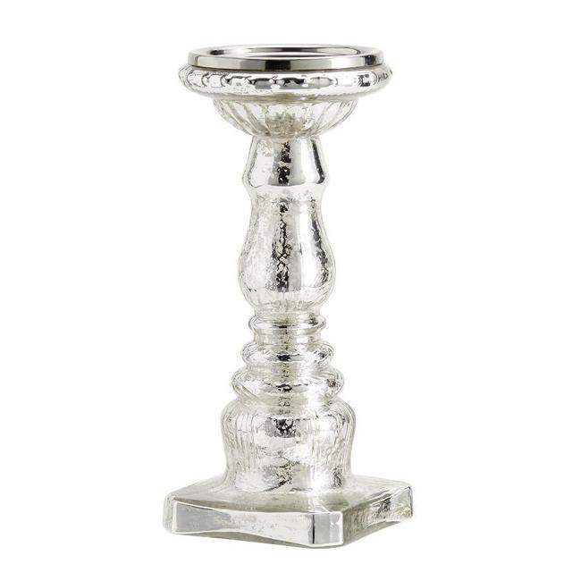 Antique Mercury Glass Candle Holders, Silver, Large Pillar