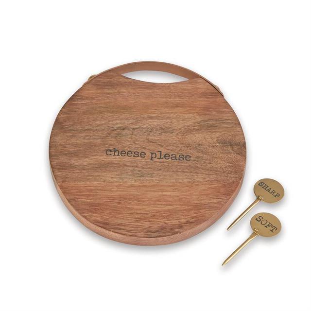 CHEESE PLEASE WOOD BOARD & BRASS MARKER SET