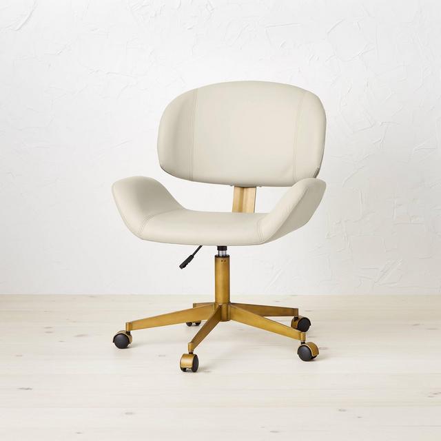 Mahonia Faux Leather Office Chair Cream/Aged Brass - Opalhouse™ designed with Jungalow™