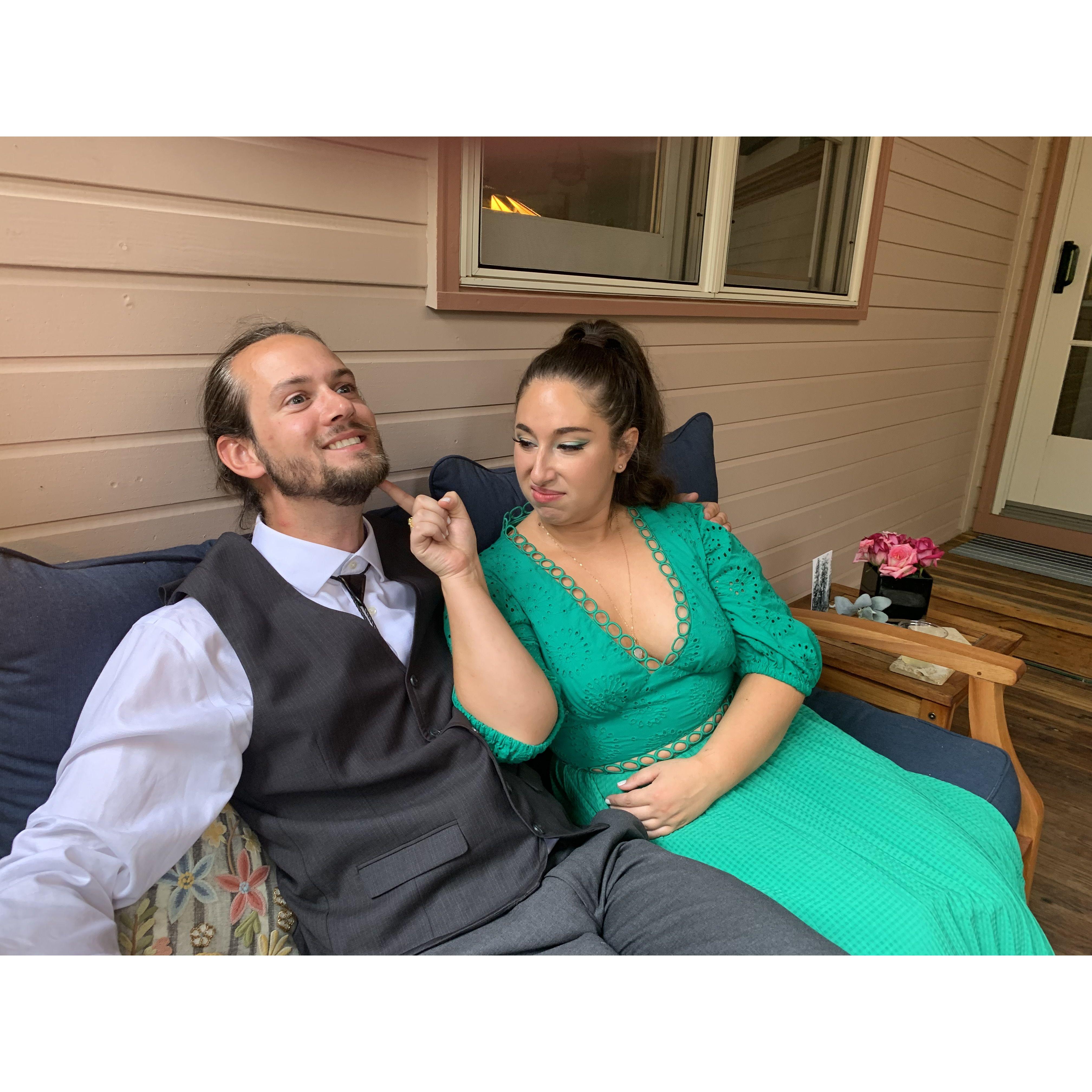 Sylvana fussing with something or other to make sure Ryan looks snazzy for Drew and Caitlin's Colorado reception