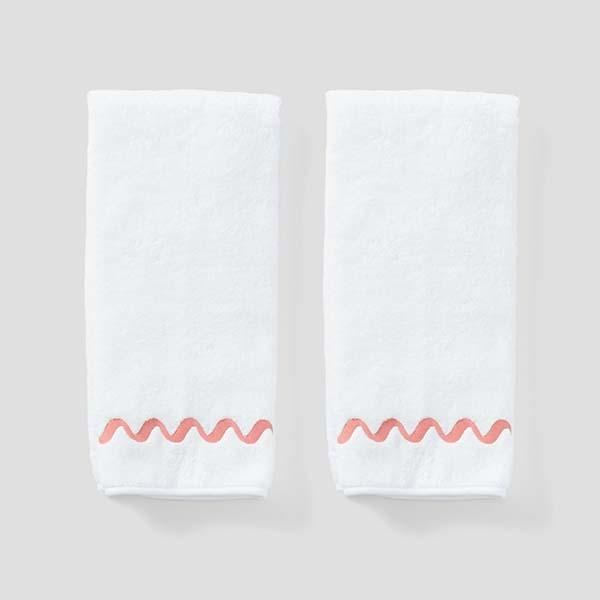 Weezie - Wave Embroidered Hand Towels (pair) - Coral