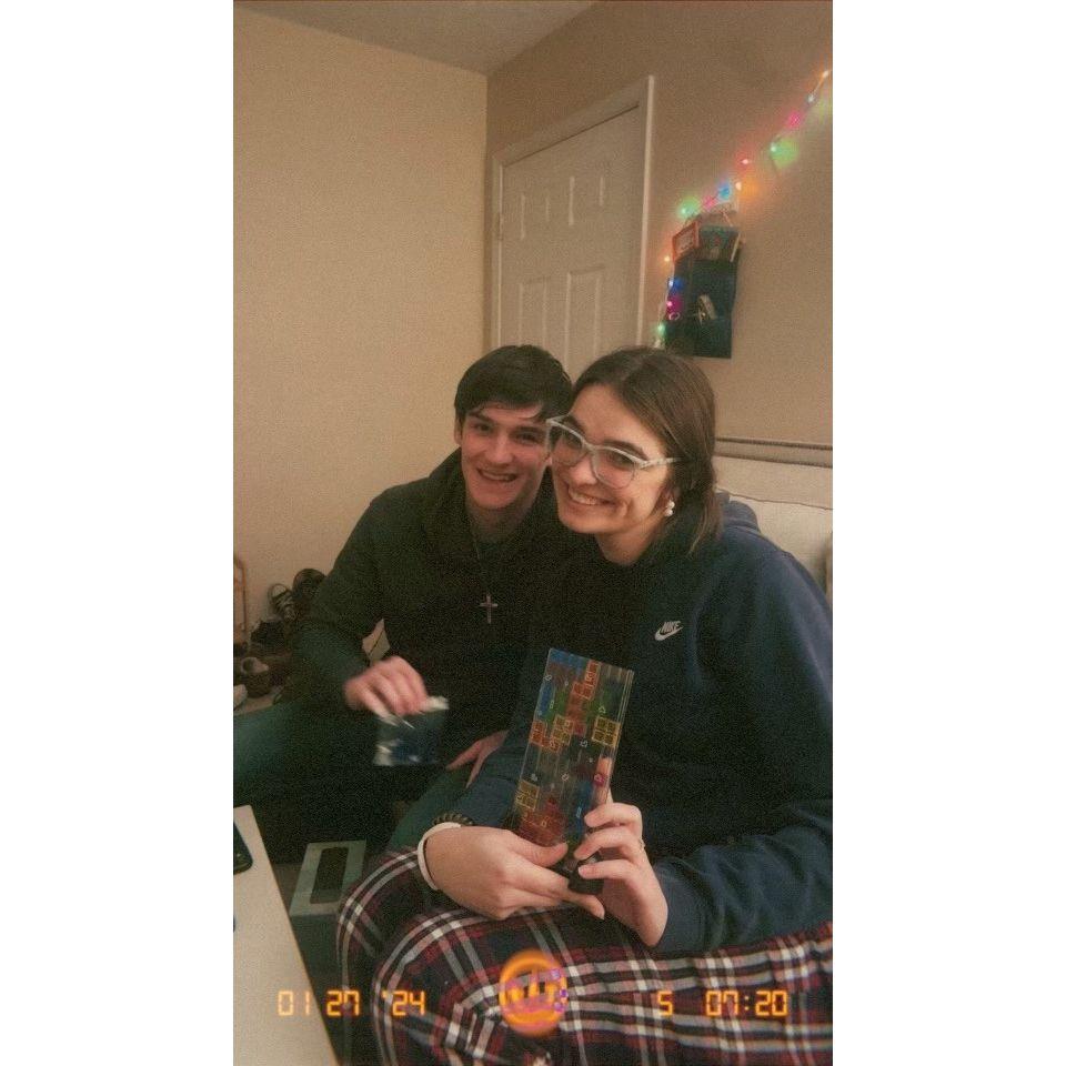 Playing tetris board games for Andrew's bday!