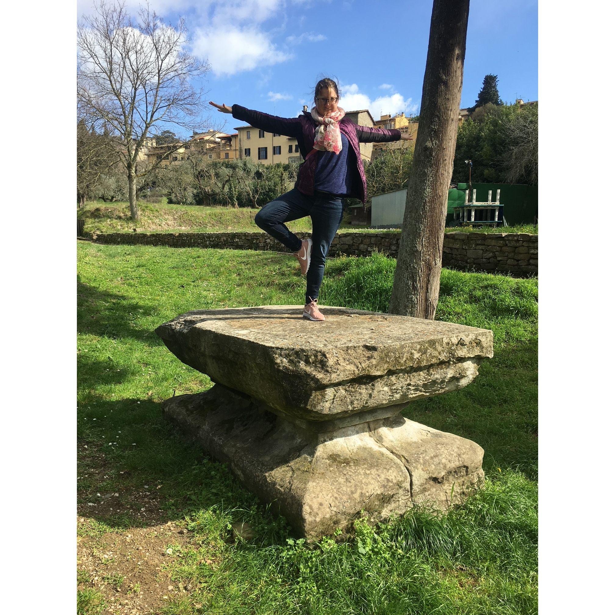 A little yoga on ancient ruins in Florence, Italy