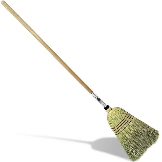 Handmade Amish Corn Broom – Heavy-Duty Wooden Straw Broom with Hardwood Handle for Indoor & Outdoor Sweeping, Yellow