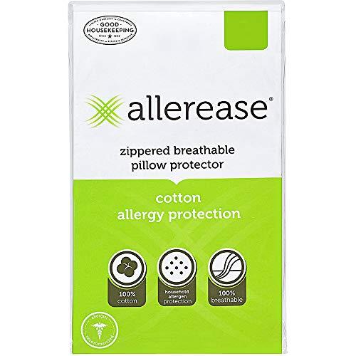 AllerEase 100% Cotton Allergy Protection Pillow Protectors – Hypoallergenic, Zippered, Allergist Recommended, Prevent Collection of Dust Mites and Other Allergens, Standard Sized, 20” x 26” (Set of 2)