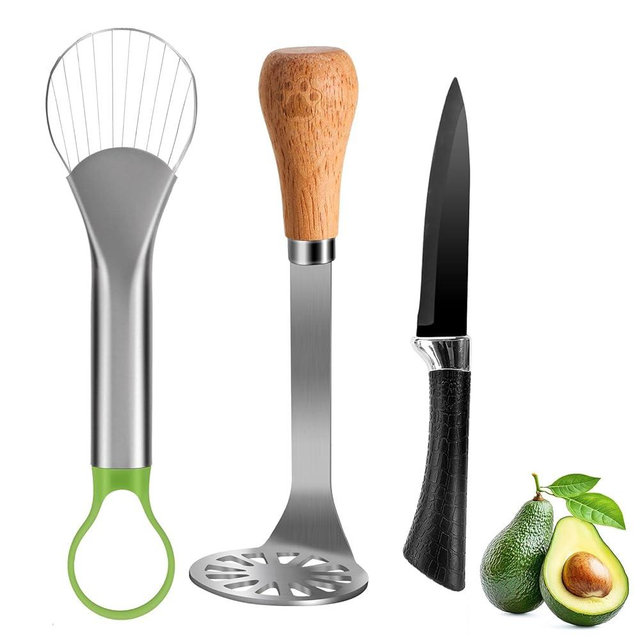OERPHO Avocado Slicer Tool,Stainless Steel Avocado Cutter Tool Set,Contains Avocado Knife,Avocado Masher and Fruit Knife,Used for Avacado Cutting and Peeling,is the Essential Masher Kitchen Tool.