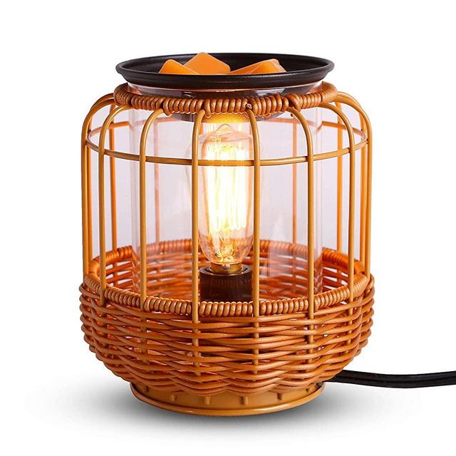 kobodon Edison Style Rattan Metal Candle Warmer for Wax Burner Freshener Scented Wax Melter，Wicker scentsy Wax Warmer Oil Lamp.