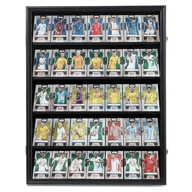 35 Graded Sports Card Display Case - Baseball Card Display Frame with UV Protection Clear View Lockable Wall Cabinet for Basketball Collectible Trading Card Black Finish