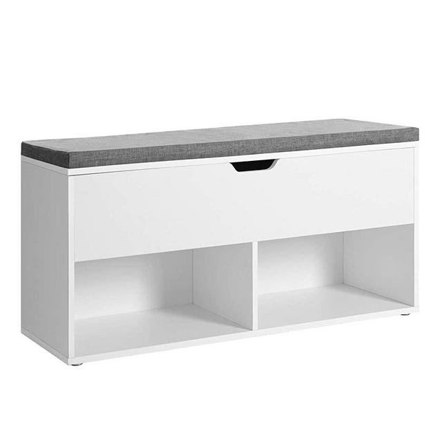 VASAGLE Shoe Bench, Storage Bench with 2 Open and 1 Closed Compartments, Shoe Shelf, Padded Seat, for Entryway, Living Room, Bedroom, White and Gray ULHS21WT