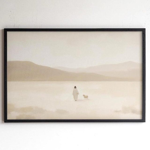 Jesus and the Lost Sheep Wall Art | Large or XL in Dark Brown