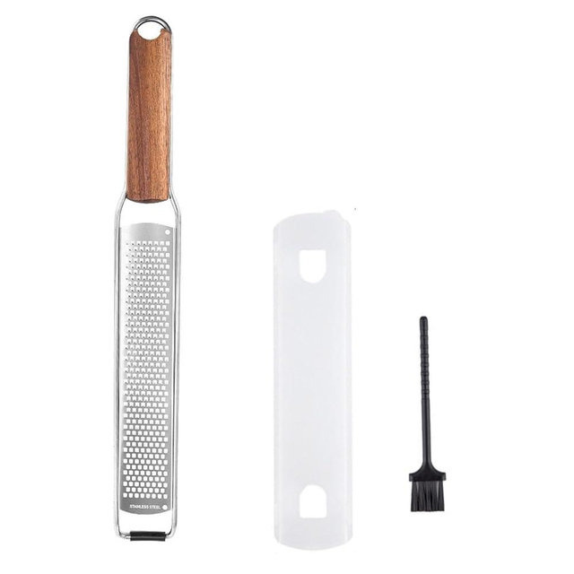 Lemon Zester & Cheese Grater Combo - Stainless Steel Grater for Parmesan, Wood Handle, Garlic, Ginger, Chocolate & Fruits - Perfect for Baking, Cooking & Garnishing