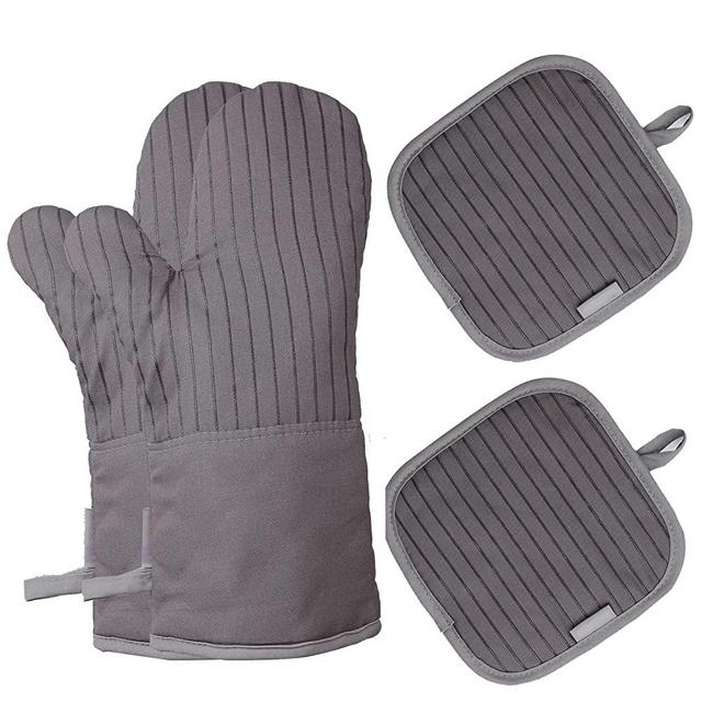 AORESAC Oven Mitts and Pot Holders 4Pcs Sets, 500 F Heat Resistant Oven Glove, Extra Long Oven Mitts and Potholder with Non-Slip Silicone Surface for Cooking