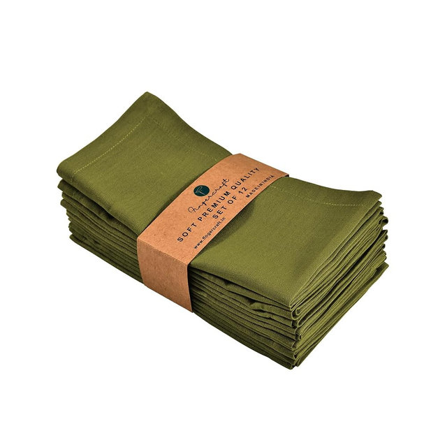 FINGERCRAFT Dinner Cloth Napkin Cotton Linen Blend 12 Pack Natural Premium Quality Mitered Corner Every Day Wedding Christmas Pre Shrunk & Good Absorbency 18x18 inch Olive Green