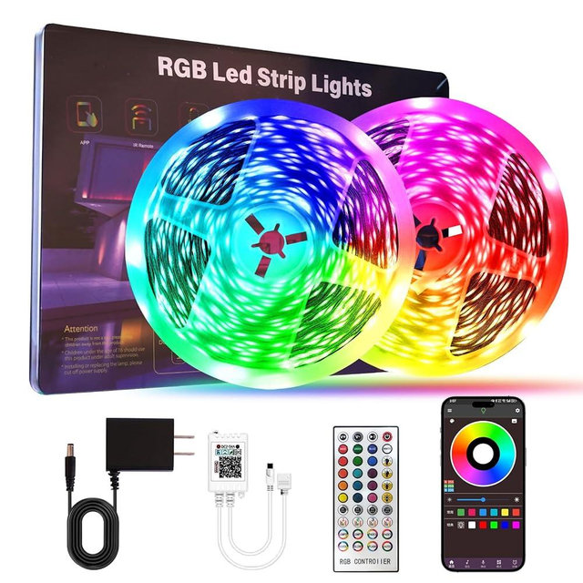 LED Strip Lights For Bedroom 130 FT(2 Rolls of 65.5 FT) with remote and intelligent application Bluetooth LED lights, music synchronized RGB color changing lights, suitable for room party decoration