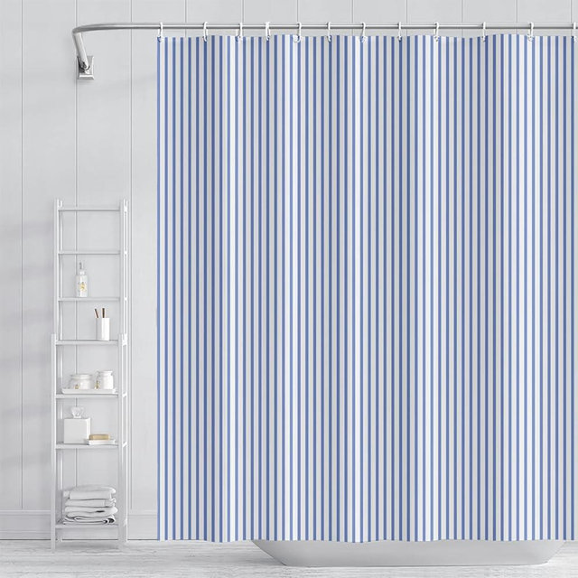 Umpoo Abstract Stripes Fabric Bathroom Shower Curtain - Sky Blue Lines Modern Minimalist Shower Curtain with Hooks - Polyester Waterproof Artistic Decor, 48x72 Inch