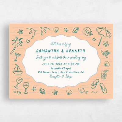 Peach, Orange Wedding Invitation - Mare Landscape