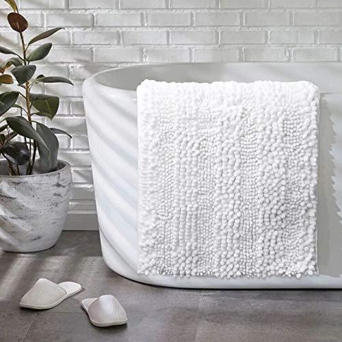 Bath Mats for Bathroom Non Slip Luxury Chenille Shaggy Bath Rugs Absorbent Non Skid Fluffy Soft Shaggy Rugs Washable Dry Fast Plush Area Carpet Mats for Indoor, Bath Room, Tub (20" x 32", Pure White)