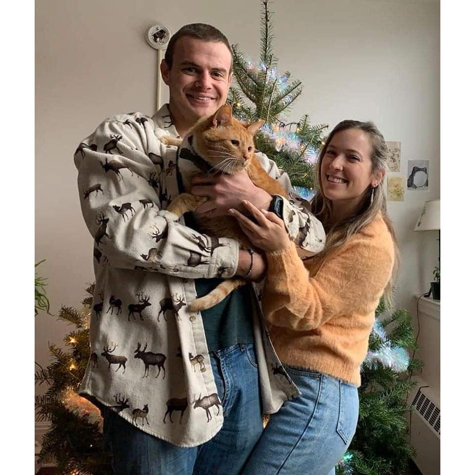 Christmas 2021 in Vermont with our cuddly orange cat, Bernie!