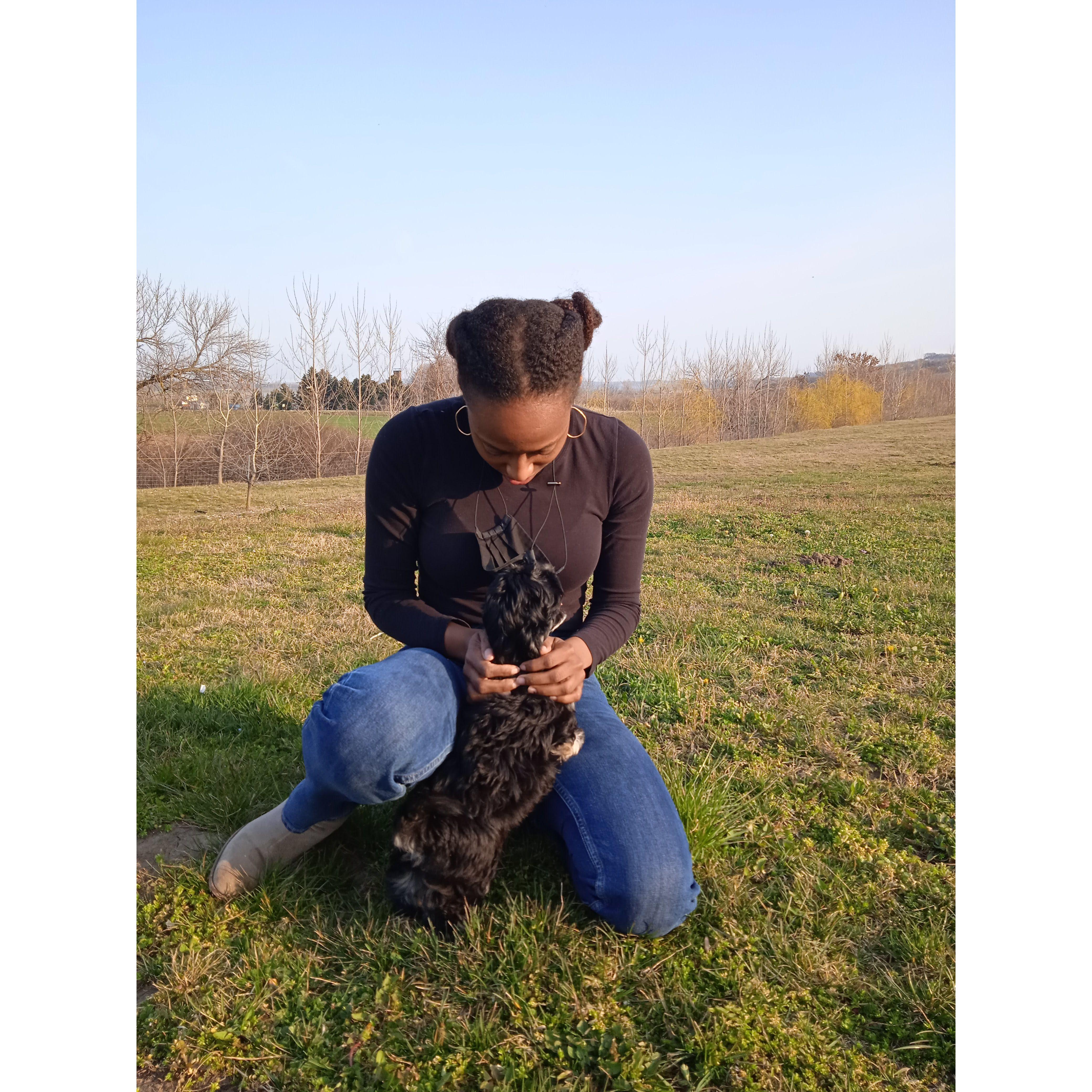 One of our first dates. She's a dog lover, I'm not...