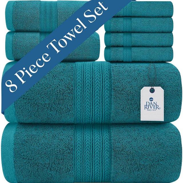 DAN RIVER 100% Luxurious Cotton Bath Towels Set - Premium Quality Pack of 8 - Ultimate Comfort and Absorbency for Bathroom, Luxury Bath Towels Set for Home & Spa (27" x 54"), Teal