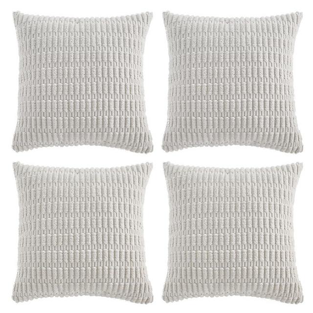 Fancy Homi 4 Packs Pure White Decorative Throw Pillow Covers 16x16 Inch for Living Room Couch Bed, Rustic Modern Farmhouse Boho Home Decor, Soft Plush Corduroy Cute Square Accent Cushion Case 40x40 cm