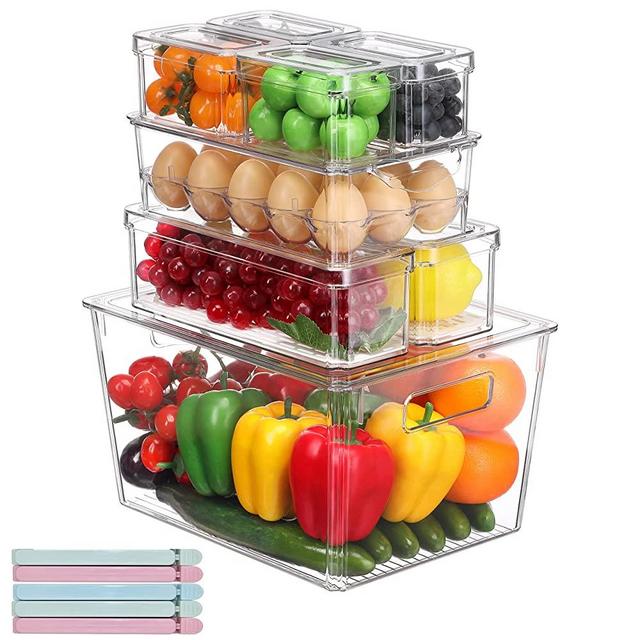 Pure Future Set of 10 Refrigerator Organizer Bins Stackable with Lids,  Fridge Organizers and Storage Clear, BPA-Free, Fridge Storage Containers  for
