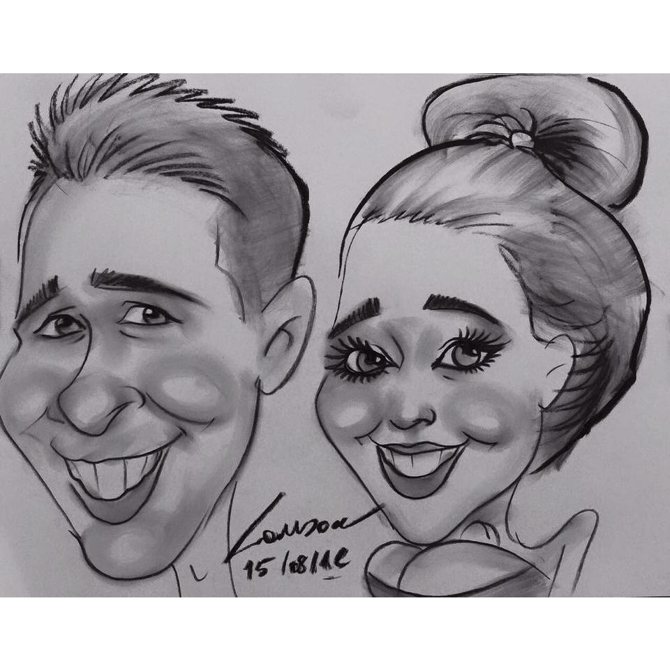 London 2016 caricature sketch of Warren and I.
P.S. thank goodness I took a snap of it quickly after it was completed, because I lost it 10 minutes later trying on shoes.