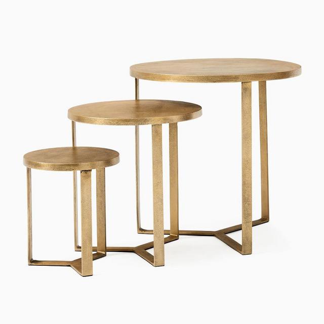 Reese Collection Antique Brass Set of 3 Nesting Side Tables