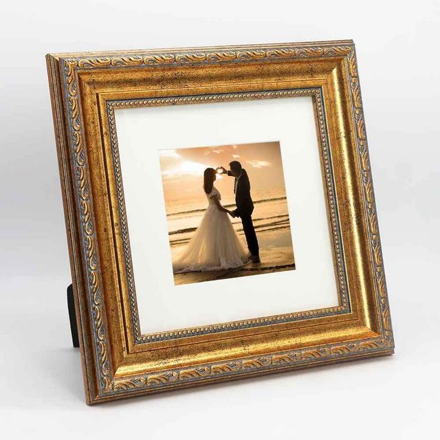 YUNDINGJI Antique gold photo frames 8x8 Mat 5x5 -HD Glass Black Velvet Back Panel for Family,Wedding,Festival,Art,Wall,Tabletop,Decoration and Display