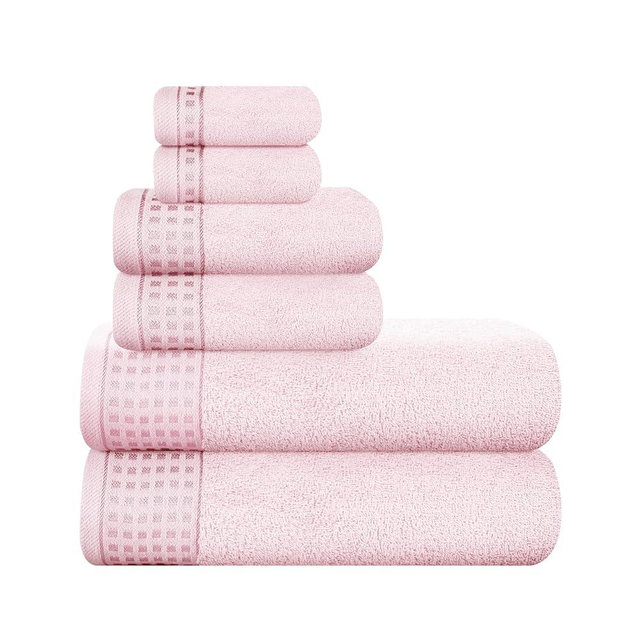 GLAMBURG 100% Cotton Ultra Soft 6 Pack Towel Set, Contains 2 Bath Towels 28x55 Inches, 2 Hand Towels 16x24 Inches & 2 Wash Coths 12x12 Inches, Compact Absorbent Lightweight & Quickdry - Pink
