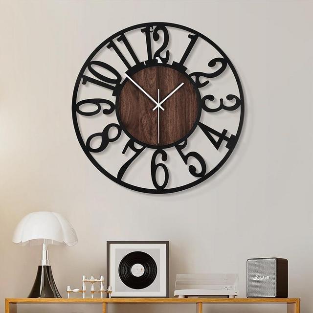 1st owned Wall Clock for Living Room -16" Silent Non Ticking,Battery Operated,Black Metal, Antique Wood Clocks for Farmhouse,Dining Room,Bedroom,Kitchen Clock Wall Decor- Arabic Numerals