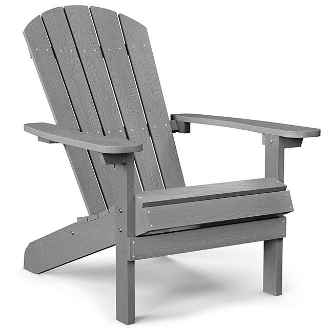 YEFU Adirondack Chair Plastic Weather Resistant, Patio Chairs 5 Steps Easy Installation, Looks Exactly Like Real Wood, Widely Used in Outdoor, Fire Pit, Deck, Outside, Garden, Campfire Chairs (Grey)